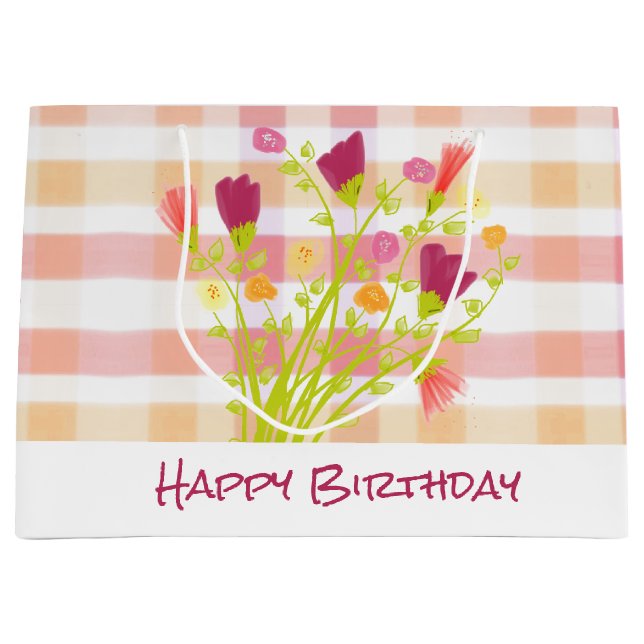 Rosa mit Burgund-Floral Große Geschenktüte (Vorderseite)