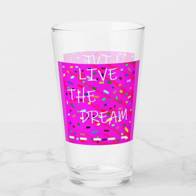 Rosa mit farbigen Mustern Text Wörter live Dream Glas (Rückseite)