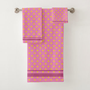 Rosa mit gelben Tupfen und rosa Streifen Badhandtuch Set