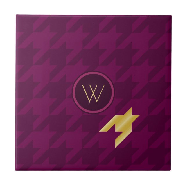 Rosa mit Gold Accent Hahnentrittmuster Tile Fliese (Vorderseite)
