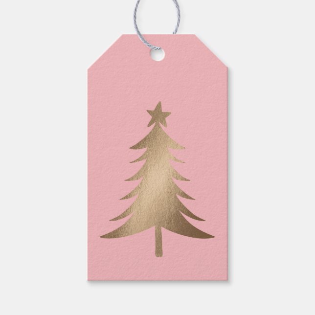 Rosa mit Gold Tree-Geschenkmarke Geschenkanhänger (Vorderseite)