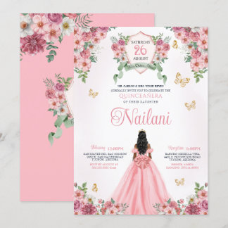 Rosa mit goldenen Schmetterlingen Rose Bloom Quinc Einladung