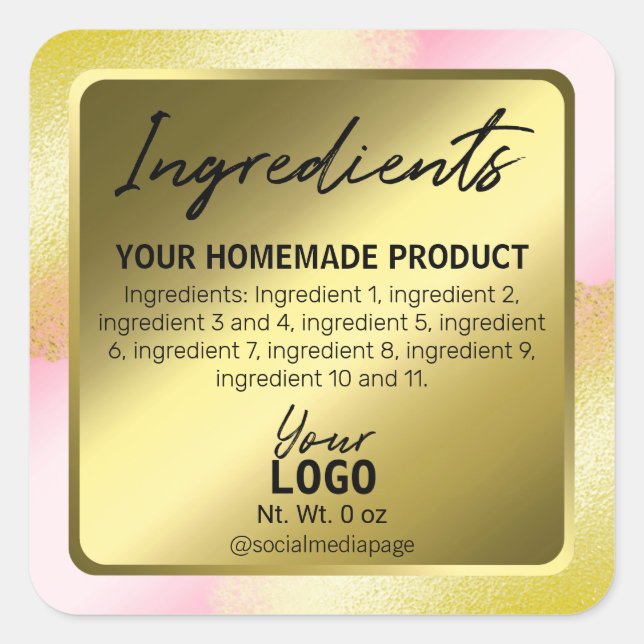 Rosa mit goldfarbenen Ingredienzen Quadratischer Aufkleber (Vorderseite)