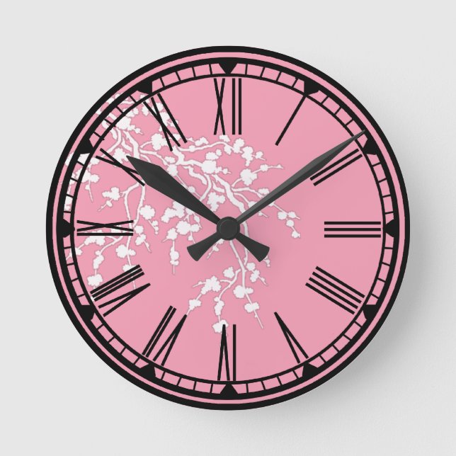 Rosa mit Kirschblütensäulenhalle Runde Wanduhr (Vorderseite)