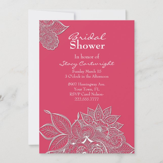 Rosa mit Lacy Floral Bridal Dusche Einladung (Vorderseite)
