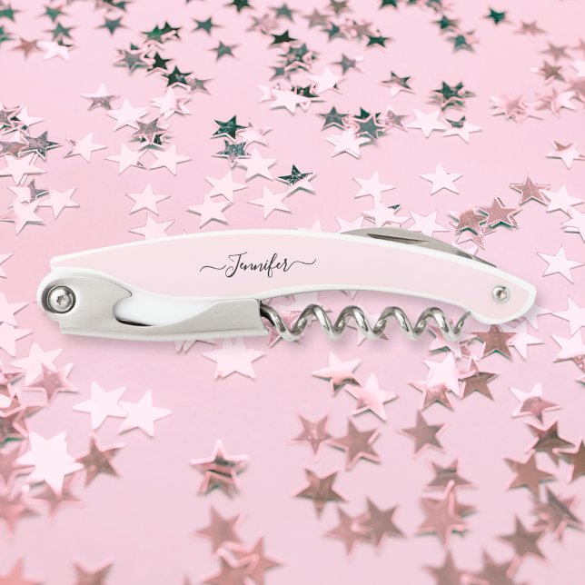 Rosa Mit Monogramm Bier Wein Korkenzieher Flaschen (Pink Monogrammed Beer Wine Corkscrew Bottle Opener)