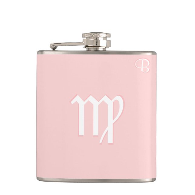 Rosa Mit Monogramm Flasche - Zodiac - Virgo Flachmann (Vorderseite)