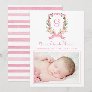 Rosa Mit Monogramm Wappen Geburtsankündigung Ankündigung