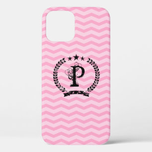 Rosa mit Monogramm Zickzack Muster iPhone 12 Fall Case-Mate iPhone Hülle