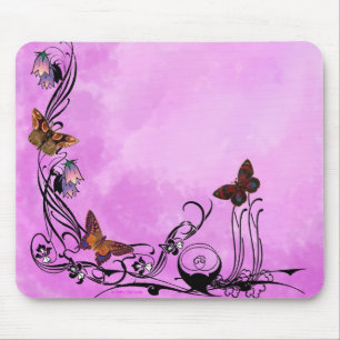 Rosa mit Schmetterlingen Mousepad