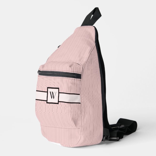 Rosa mit schwarzem Pinstreifen Crossbody Bag (Rechte Ecke)
