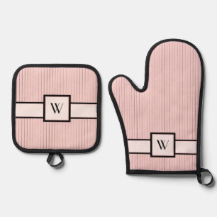 Rosa mit schwarzem Pinstreifen Ofenhandschuh & Topflappen-Set