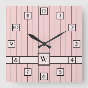 Rosa mit schwarzem Pinstreifen Quadratische Wanduhr