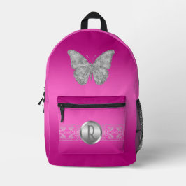 Rosa mit Silberschmetterling Personalisiert Bedruckter Rucksack