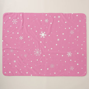 Rosa mit weißen Punkten und Schneeflocken Sherpadecke