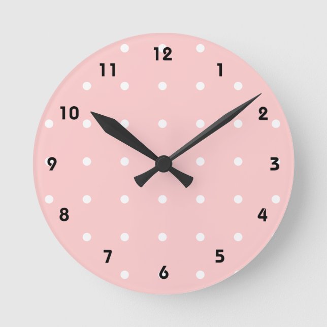 Rosa mit weißer Polka-Türklemme Runde Wanduhr (Vorderseite)