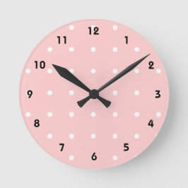Rosa mit weißer Polka-Türklemme Runde Wanduhr