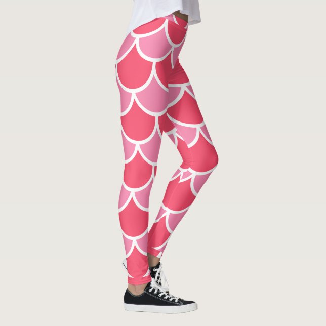 Rosa mit weißer Scallop Design Sommer Look Leggings (Rechts)