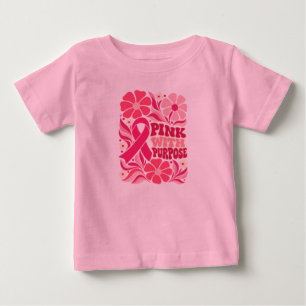 Rosa mit Ziel Retro-Blumen-Brustkrebs-Bewusstsein Baby T-shirt