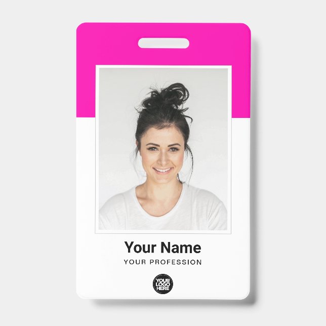 Rosa Mitarbeiter riesige Foto Qr Bar Code Logo Nam Ausweis (Vorderseite)