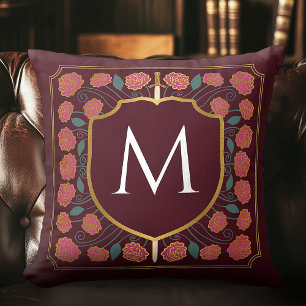 Rosa mittelalterliches Schwert-Schild-Monogramm-Wu Kissen