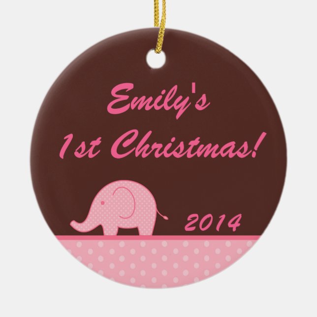Rosa Mod Elephant Jungl Personalisierter Name Orna Keramik Ornament (Vorne)