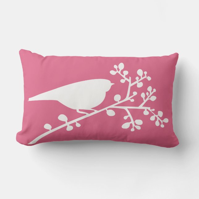 Rosa Mod Single Bird und Berries {pflücke deine Fa Lendenkissen (Vorderseite)