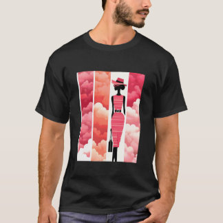 Rosa Modekunst mit Silhouette und Retro-Wolken T-Shirt