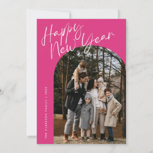 Rosa Modern Script Happy New Year Arch 2 Foto Feiertagskarte