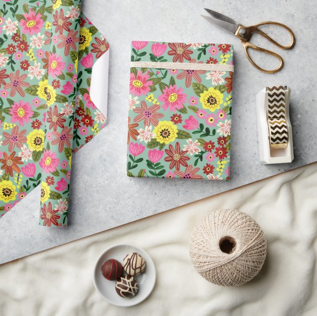Rosa, moderne, blühende Osterfrühlingsmuster Wra Geschenkpapier (Kunsthandwerk)