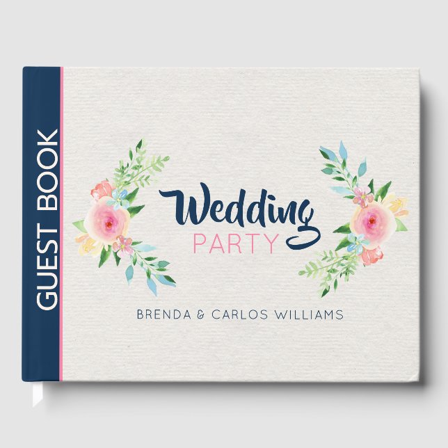 Rosa moderne Blume Randpapiertextur Gästebuch (Vorderseite)