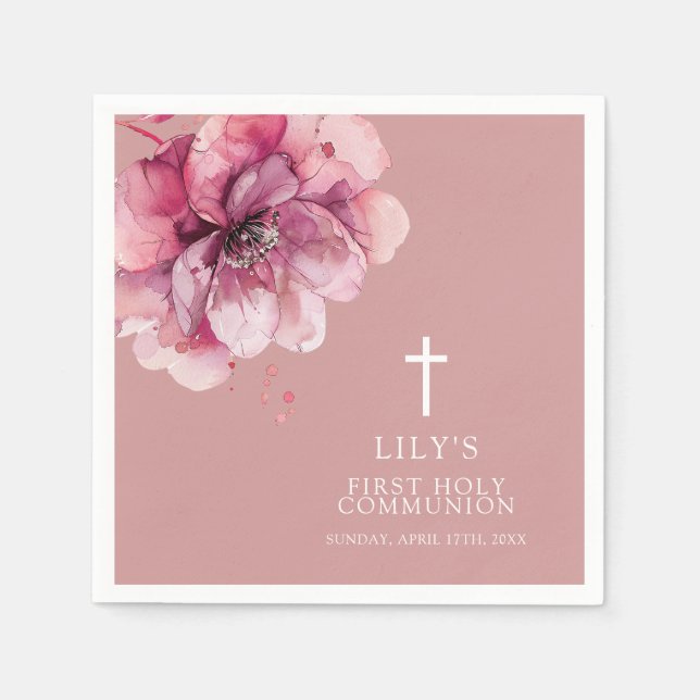 Rosa Moderne Chic Aquarell Floral Heilige Kommune Serviette (Vorderseite)