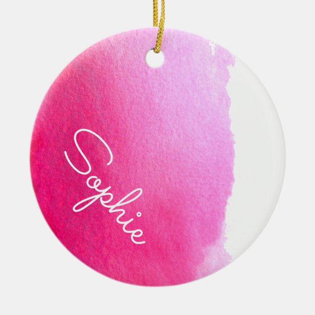 Rosa moderne, einfache Aquarellfarbe Weihnachtsnam Keramik Ornament (Vorne)