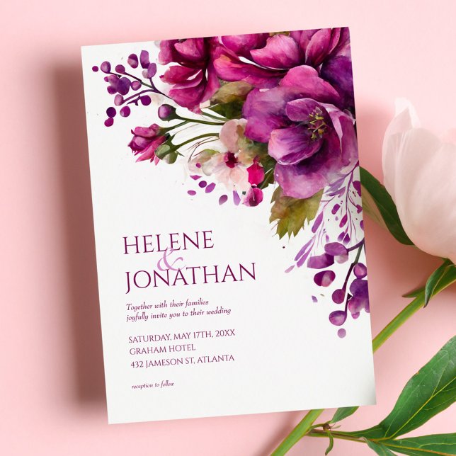 Rosa Moderne Elegante Hochzeit der Flora und Fauna Einladung (Von Creator hochgeladen)