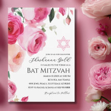 Rosa moderne floral Bat Mitzvah Einladung