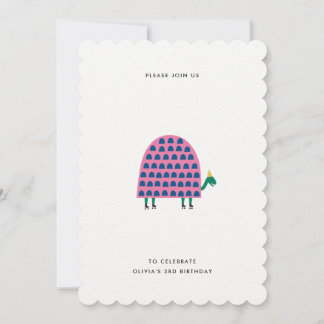 Rosa Moderne Girl's Birthday Turtle Einladung