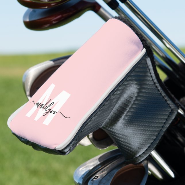 Rosa moderne girly Schrift-Monogramm Golf Headcover (Blush Pink Modern Girly Name Monogram Golf Head Cover )