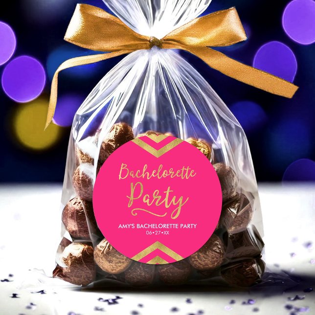 Rosa Moderne Imitate Gold Zickzack Junggeselinnen- Runder Aufkleber (Von Creator hochgeladen)