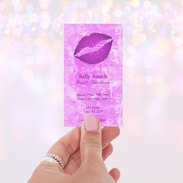 Rosa Moderne Imitate Textur Lila Lippen Visitenkarte (Pink and Purple Lips Business Card)