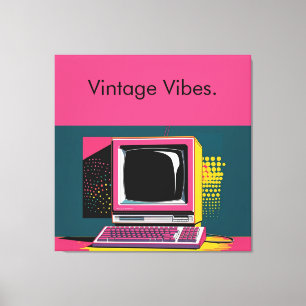 Rosa moderne Kunst Vintage-Computer-Leinwanddruck Leinwanddruck