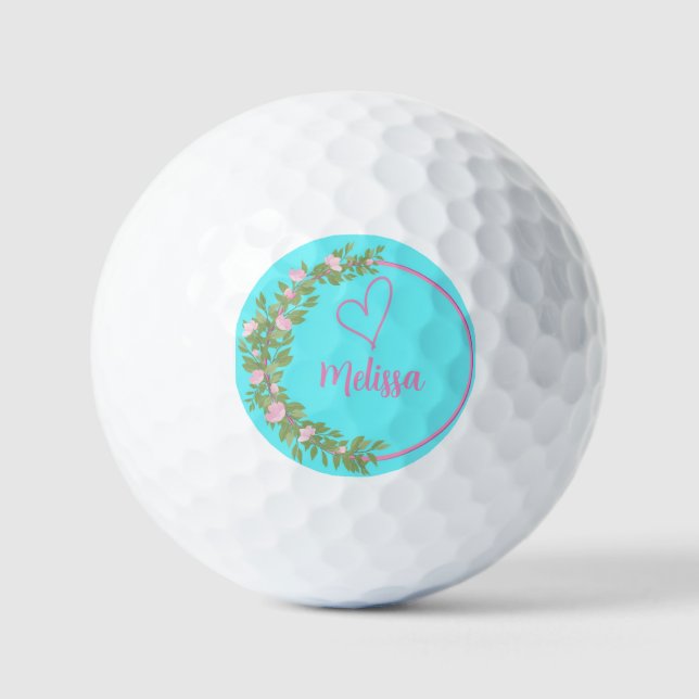 Rosa moderne Schrift girly Monogramm Name  Golfball (Vorderseite)