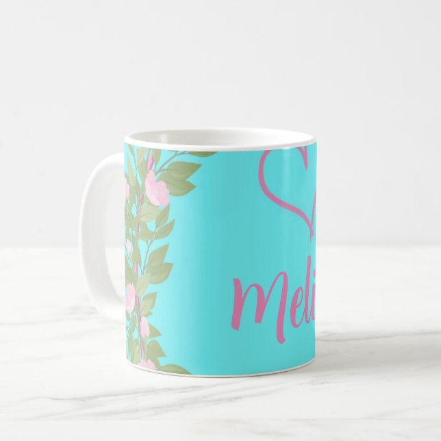 Rosa moderne Schrift Mädchen-Monogramm-Name  Kaffeetasse (Vorderseite Links)