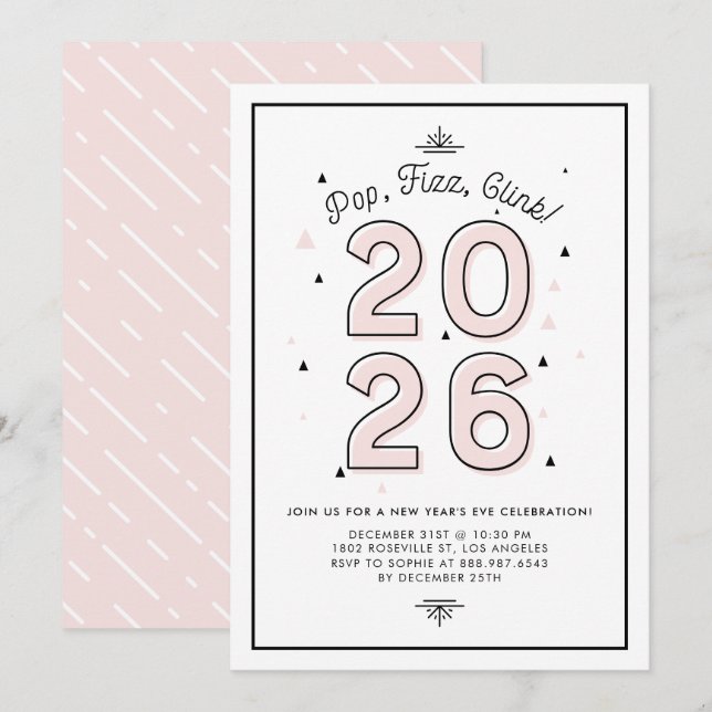 Rosa Moderne Typografie 2022 Silvesterfest Party Einladung (Vorne/Hinten)