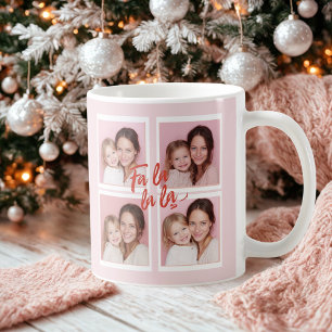 Rosa moderne Weihnachts-Foto-Collage Fa La La Kaffeetasse