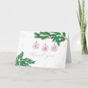 Rosa moderne Winterkleidung Ornamente Baby Shower Dankeskarte