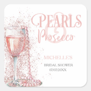 Rosa moderner Glitter-Perlen und Prosecco Quadratischer Aufkleber