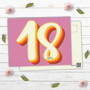 Rosa moderner Retro-Hippie-achtzehnter 18. Geburts Postkarte