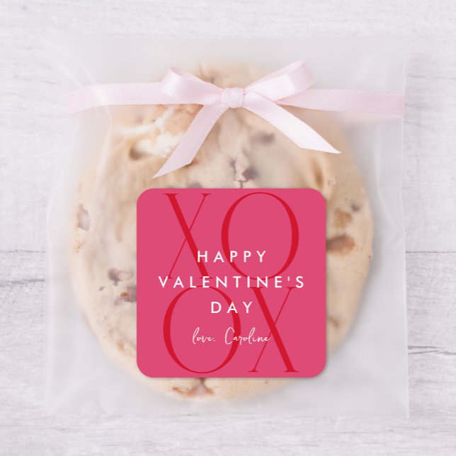 Rosa Moderner XOXO Valentinstag Quadratischer Aufkleber (Von Creator hochgeladen)