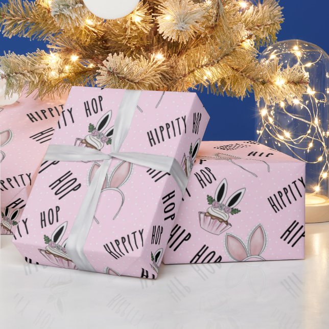 Rosa Modernes Bunny Oars Ostern Niedlich Giro Cupc Geschenkpapier (Feiertage)
