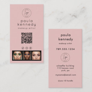 Rosa Modernes Foto-Logo QR-Code Visitenkarte